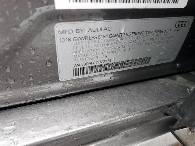 WAU8DAF87KN007492 - 2019 AUDI A8 L GRAY photo 12