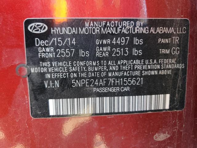 5NPE24AF7FH155621 - 2015 HYUNDAI SONATA SE RED photo 12