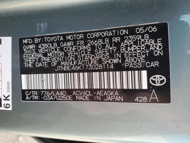 JTNBE46K173028114 - 2007 TOYOTA CAMRY CE Կանաչ լուսանկար 12