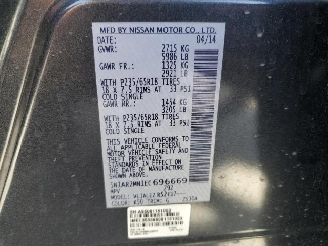 5N1AR2MN1EC696669 - 2014 NISSAN PATHFINDER S 黑色 照片 12