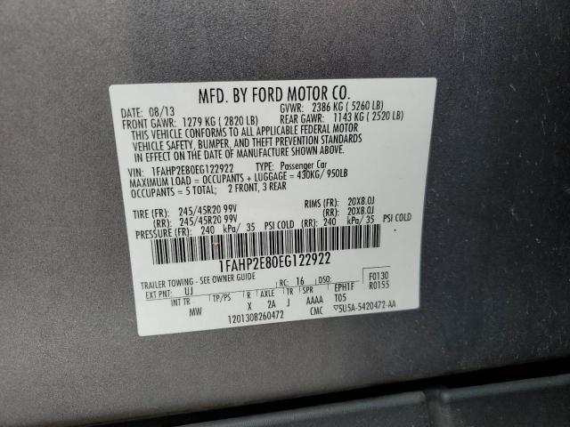 1FAHP2E80EG122922 - 2014 FORD TAURUS 4D SEL GRAY photo 12