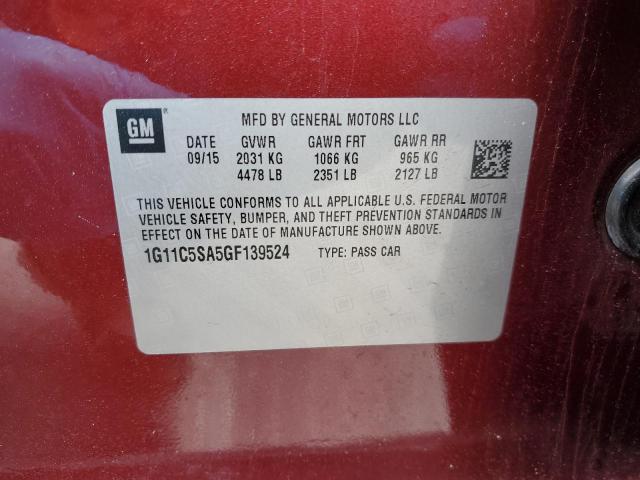 1G11C5SA5GF139524 - 2016 CHEVROLET MALIBU LIM LT 勃艮第红 照片 12