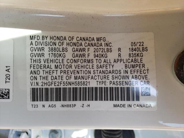 2HGFE2F55NH585821 - 2022 HONDA CIVIC SPORT 白色 照片 12