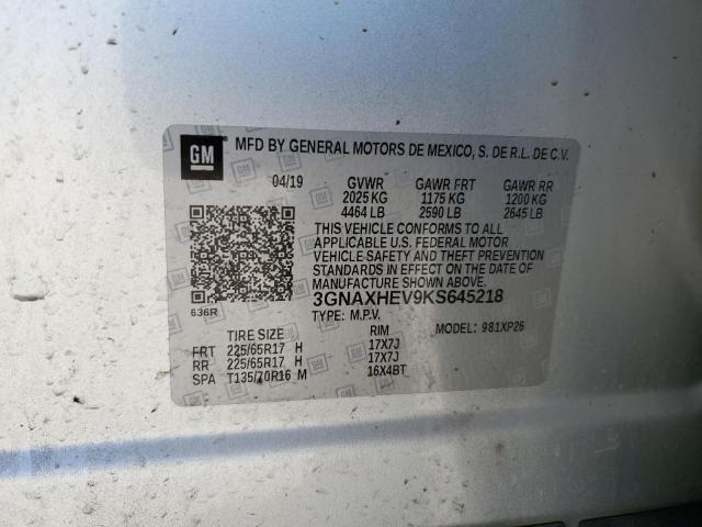 3GNAXHEV9KS645218 - 2019 CHEVROLET EQUINOX LS SILVER photo 12