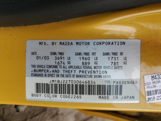 JM1BJ227030646834 - 2003 MAZDA PROTEGE SPEED YELLOW photo 10