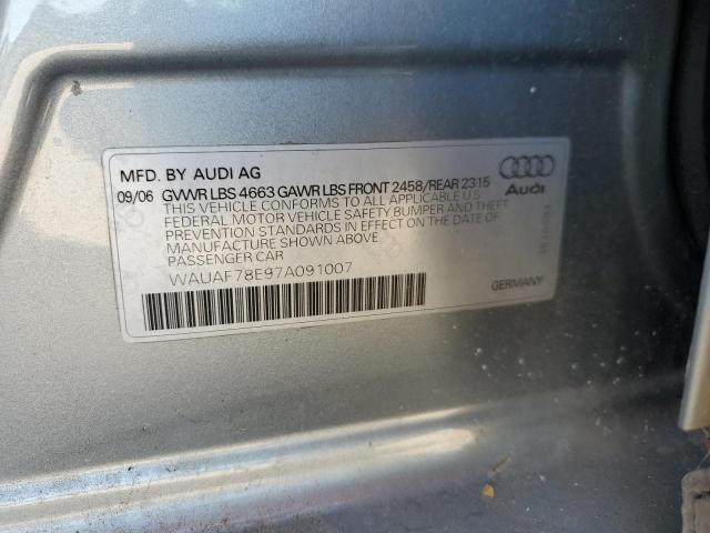 WAUAF78E97A091007 - 2007 AUDI A4 2 GRAY photo 12