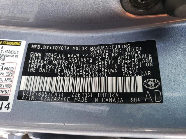 2T1KR32E95C401701 - 2005 TOYOTA COROLLA MA XR BLUE photo 13