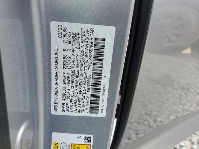 1HGCV1F19LA076563 - 2020 HONDA ACCORD LX SILVER photo 10