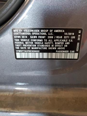 1VWDT7A37HC026032 - 2017 VOLKSWAGEN PASSAT R-LINE Boz foto 12