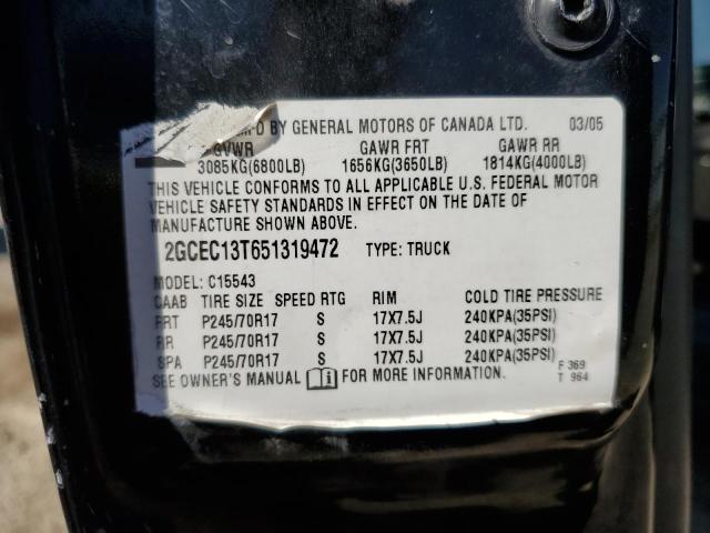 2GCEC13T651319472 - 2005 CHEVROLET SILVERADO C1500 BLACK photo 13