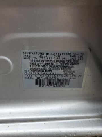 3N1CN7AP9KL828575 - 2019 NISSAN VERSA S SILVER photo 12