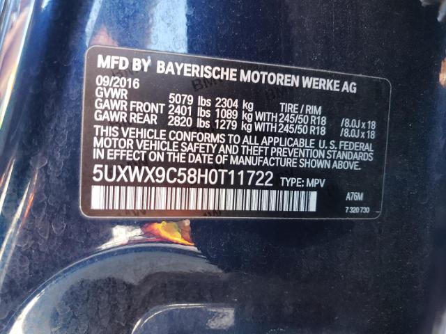 5UXWX9C58H0T11722 - 2017 BMW X3 XDRIVE28I BLUE photo 12