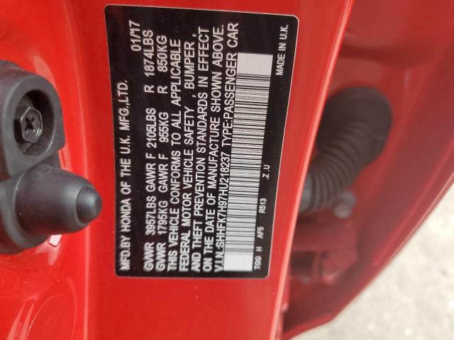 SHHFK7H97HU218237 - 2017 HONDA CIVIC SPORT TOURING RED photo 13