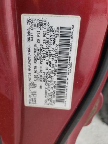 5TBRT38141S139522 - 2001 TOYOTA TUNDRA ACCESS CAB LIMITED MAROON photo 12