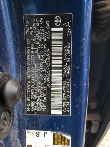 JTDKN3DU7A0185979 - 2010 TOYOTA PRIUS BLUE photo 12