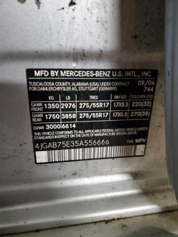 4JGAB75E35A556666 - 2005 MERCEDES-BENZ ML 500 SILVER photo 13