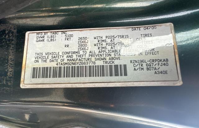 4TASM92N6YZ663778 - 2000 TOYOTA TACOMA XTRACAB PRERUNNER 绿色 照片 10