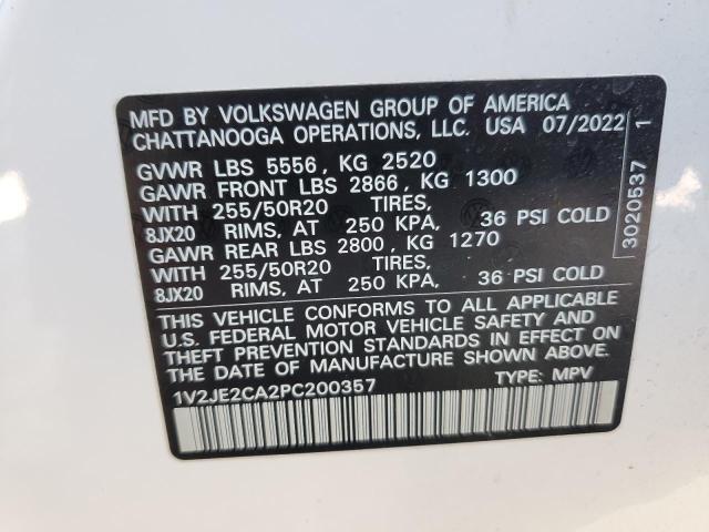 1V2JE2CA2PC200357 - 2023 VOLKSWAGEN ATLAS CROS SE Biały zdjęcie 12