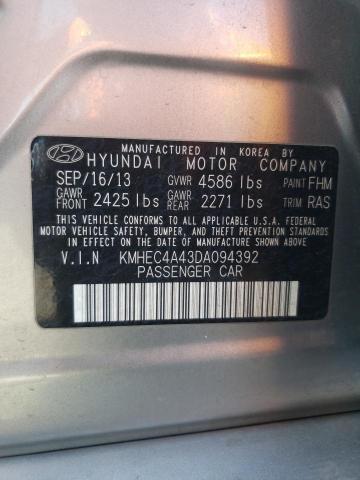 KMHEC4A43DA094392 - 2013 HYUNDAI SONATA HYBRID SILVER photo 12