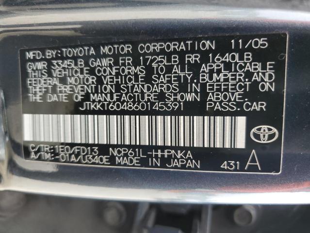 JTKKT604860145391 - 2006 TOYOTA SCION XA GRAY photo 12