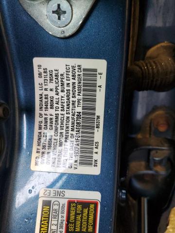 19XFA1F61AE087084 - 2010 HONDA CIVIC LX-S Կապույտ լուսանկար 12