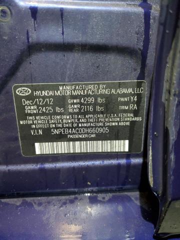 5NPEB4AC0DH660905 - 2013 HYUNDAI SONATA GLS BLUE photo 12