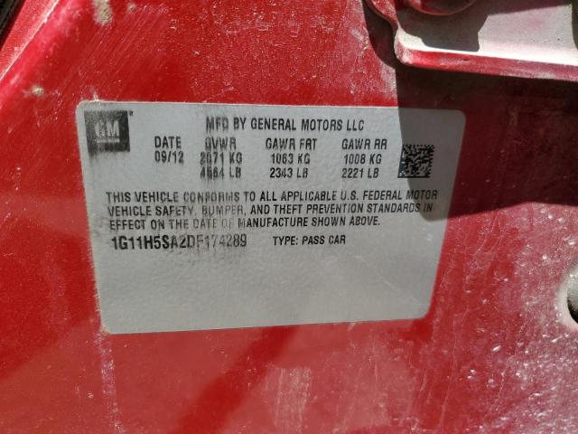 1G11H5SA2DF174289 - 2013 CHEVROLET MALIBU LTZ წითელი ფოტო 12