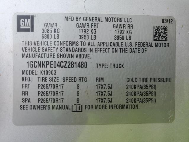 1GCNKPE04CZ281480 - 2012 CHEVROLET SILVERADO K1500 SILVER photo 12