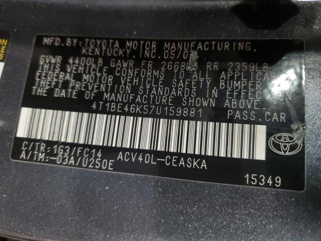 4T1BE46K57U159881 - 2007 TOYOTA CAMRY CE GRAY photo 13