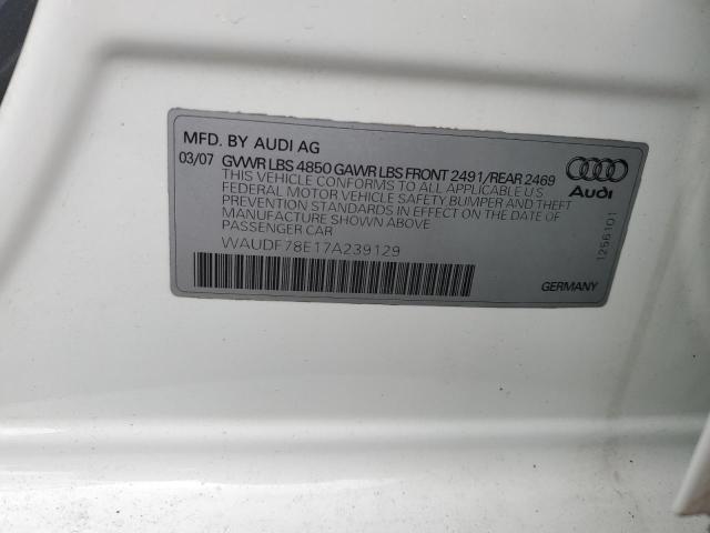 WAUDF78E17A239129 - 2007 AUDI A4 2.0T QUATTRO WHITE photo 12