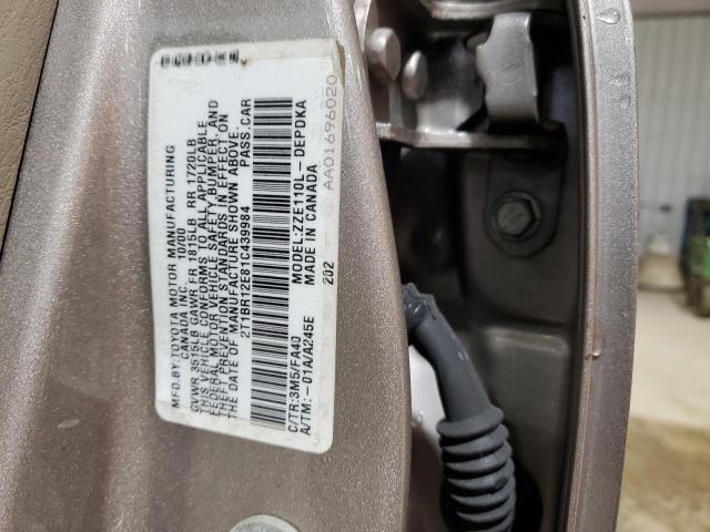 2T1BR12E81C439984 - 2001 TOYOTA COROLLA CE BEIGE photo 12