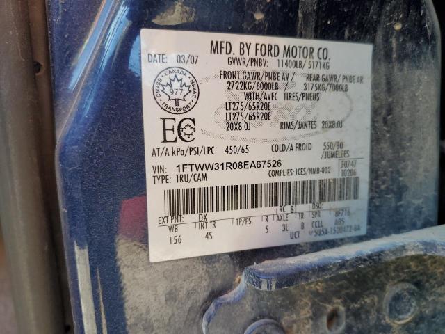 1FTWW31R08EA67526 - 2008 FORD F350 SRW SUPER DUTY BLUE photo 12