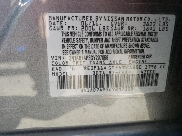 3N1AB7AP3GY297058 - 2016 NISSAN SENTRA S GRAY photo 12