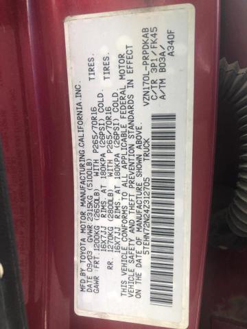 5TEHN72N24Z312705 - 2004 TOYOTA TACOMA DOUBLE CAB RED photo 12