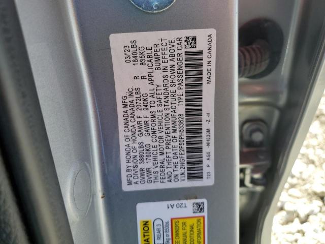 2HGFE2F50PH533628 - 2023 HONDA CIVIC SPORT SILVER photo 13