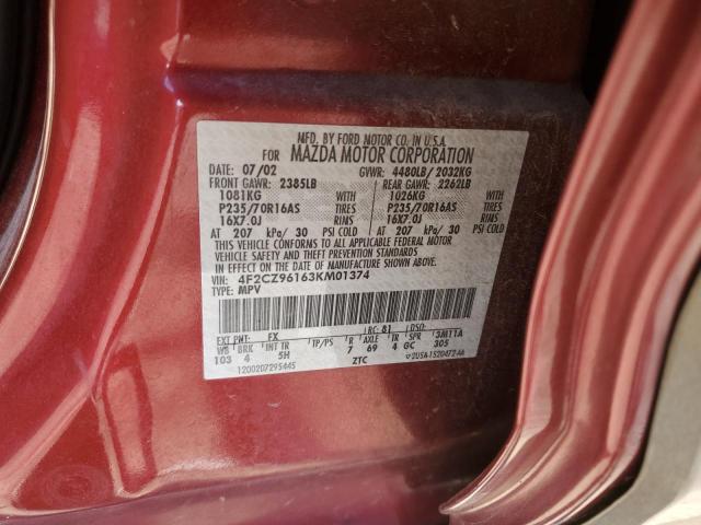 4F2CZ96163KM01374 - 2003 MAZDA TRIBUTE ES 红色 照片 12