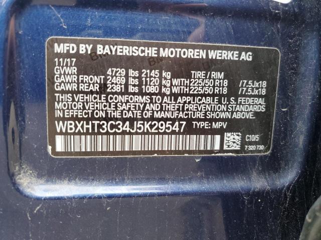 WBXHT3C34J5K29547 - 2018 BMW X1 XDRIVE28I BLUE photo 12