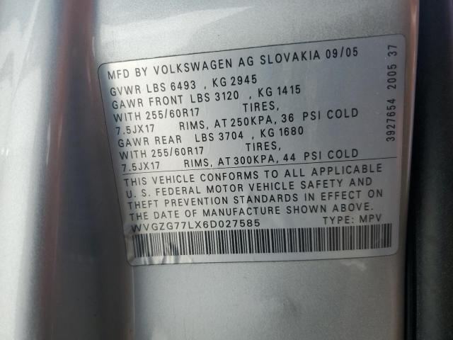 WVGZG77LX6D027585 - 2006 VOLKSWAGEN TOUAREG 3.2 SILVER photo 12