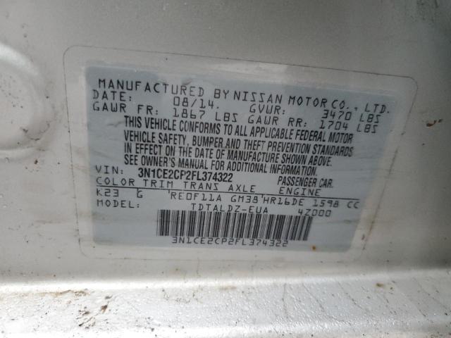 3N1CE2CP2FL374322 - 2015 NISSAN VERSA NOTE S SILVER photo 12