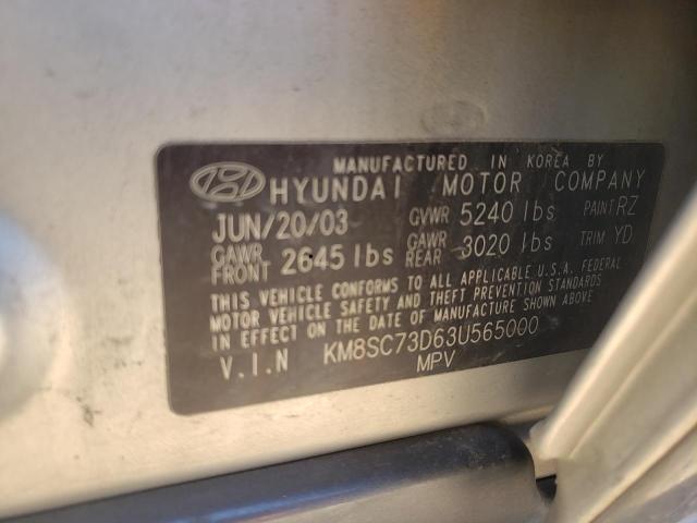 KM8SC73D63U565000 - 2003 HYUNDAI SANTA FE GLS SILVER photo 12