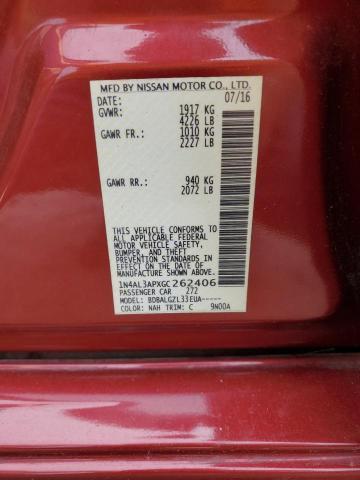 1N4AL3APXGC262406 - 2016 NISSAN ALTIMA 2.5 RED photo 12