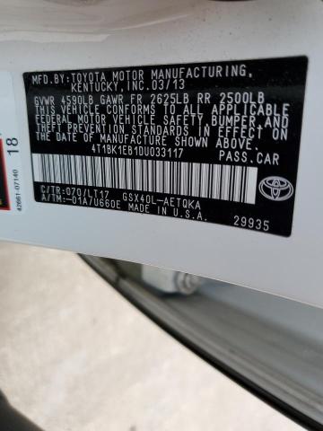 4T1BK1EB1DU033117 - 2013 TOYOTA AVALON BASE 白色 照片 12