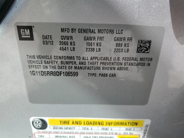 1G11D5RR8DF106599 - 2013 CHEVROLET MALIBU 1LT 银色 照片 12