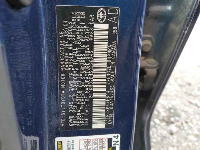 2T1KR32E15C336245 - 2005 TOYOTA COROLLA MA XR BLUE photo 12