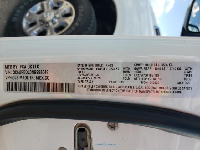 3C6UR5DL0NG298049 - 2022 RAM 2500 BIG HORN/LONE STAR WHITE photo 12