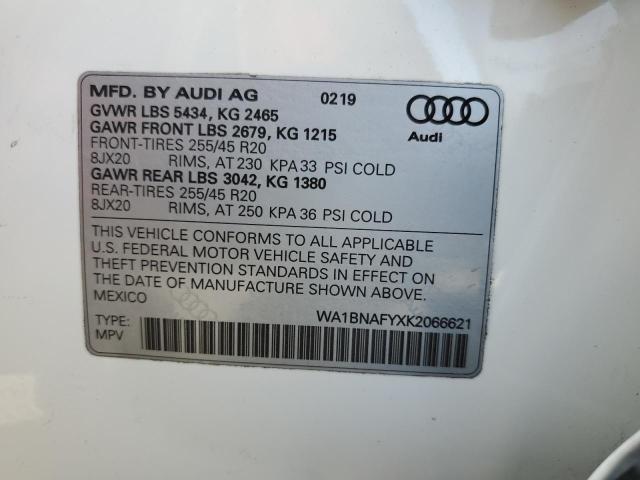 WA1BNAFYXK2066621 - 2019 AUDI Q5 PREMIUM PLUS WHITE photo 14