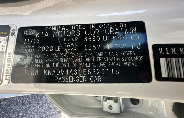 KNADM4A31E6329118 - 2014 KIA RIO LX WHITE photo 10