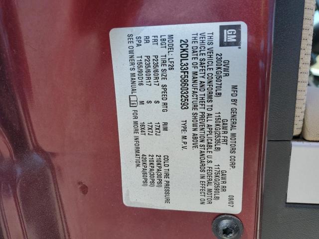 2CKDL33F586032593 - 2008 PONTIAC TORRENT BURGUNDY photo 13