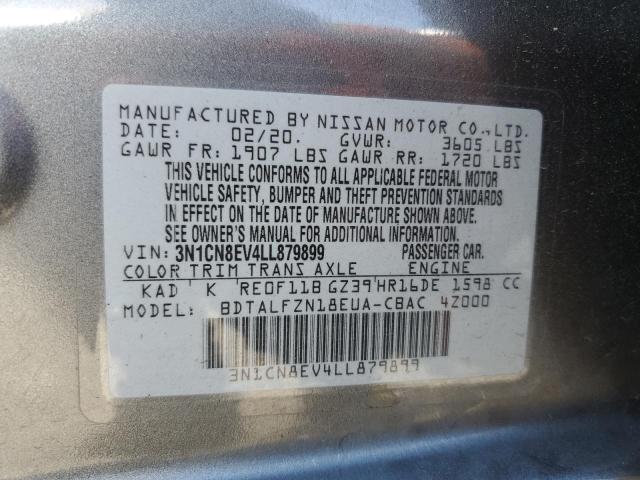 3N1CN8EV4LL879899 - 2020 NISSAN VERSA SV SILVER photo 12