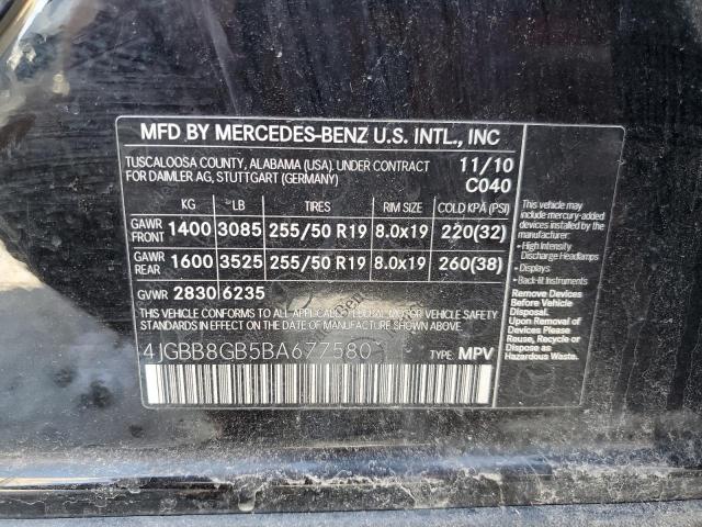 4JGBB8GB5BA677580 - 2011 MERCEDES-BENZ ML 350 4MATIC BLACK photo 13